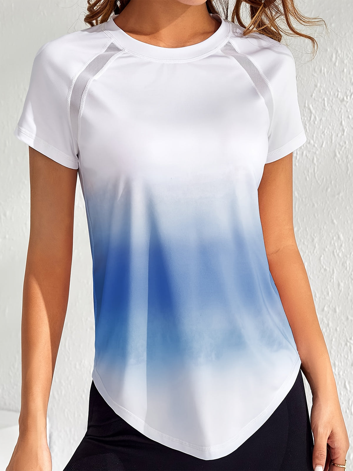 Tie-Dye Mesh Patchwork Sports Tee - Blue Ombre