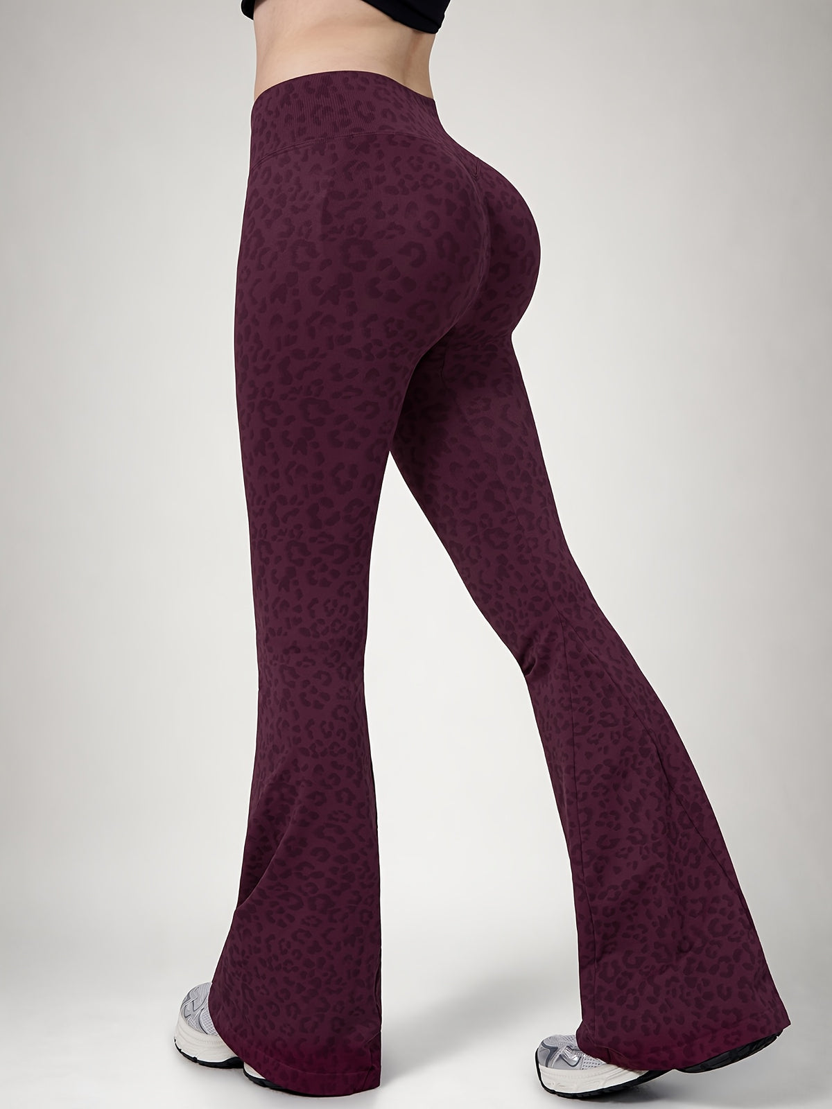 Leopard Print Flare Leggings - Plum
