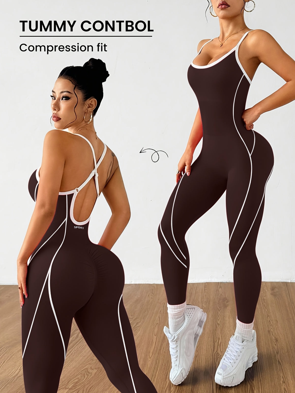 Criss Cross Back Contour Jumpsuit - Coffee