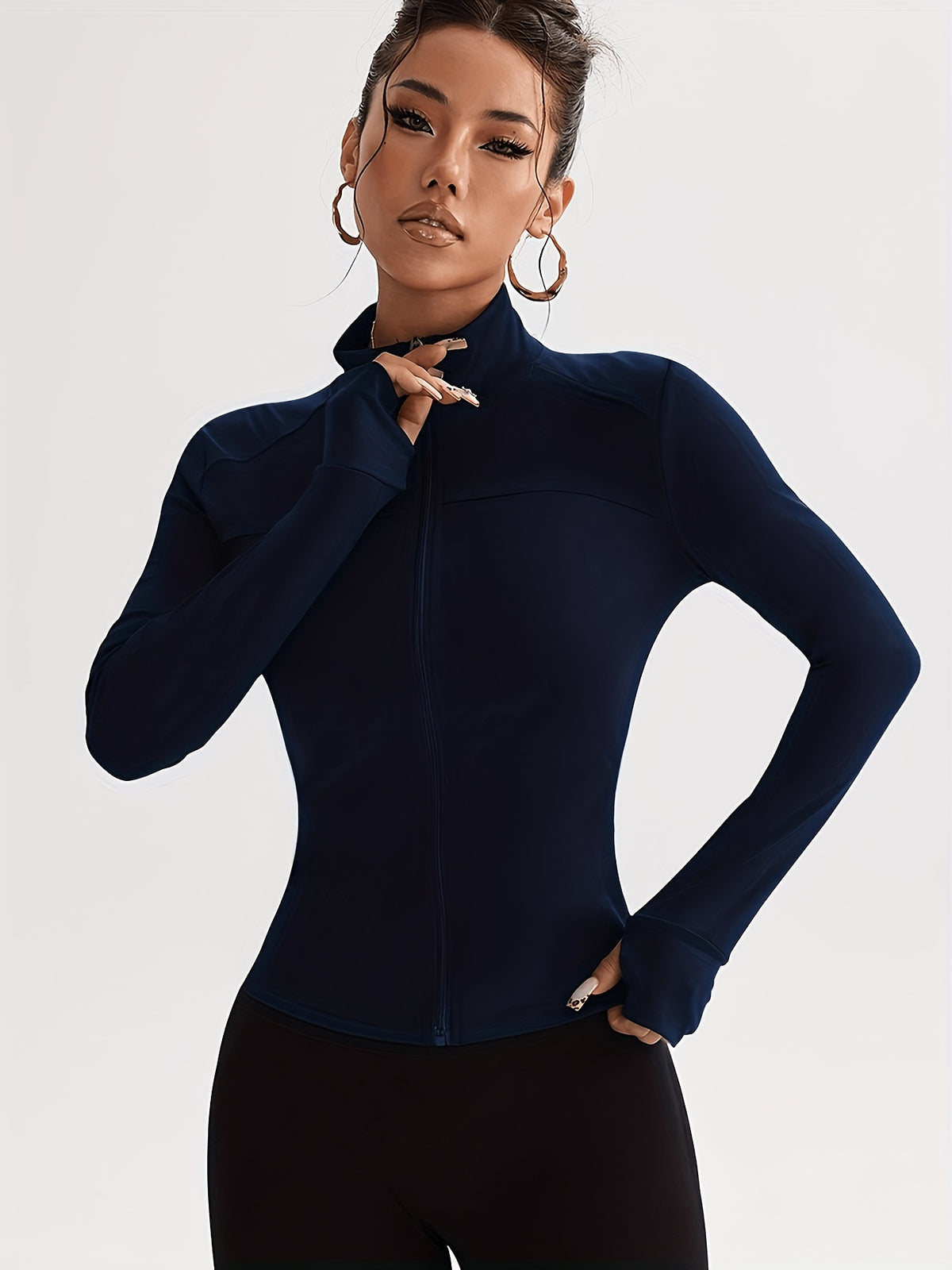 Fitted Zip Up Jacket - Navy