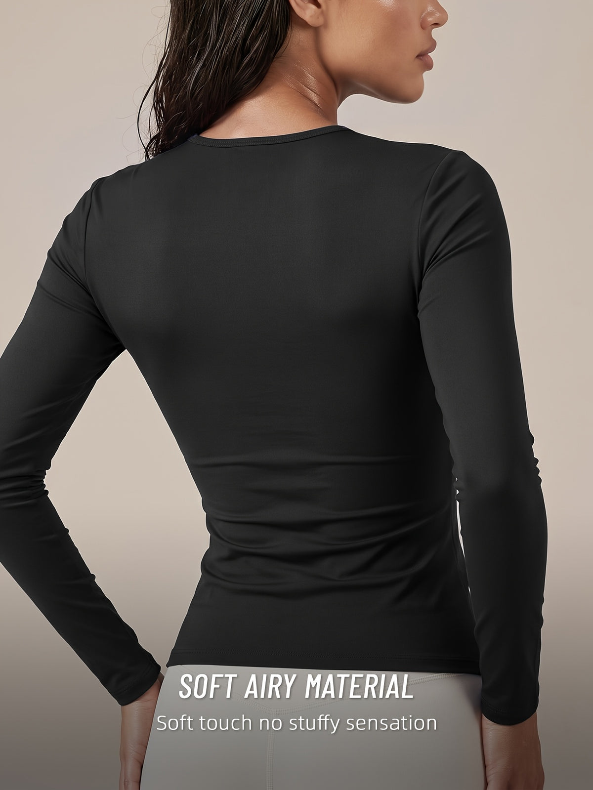 Nylon High Stretch Long Sleeve Tee - Black