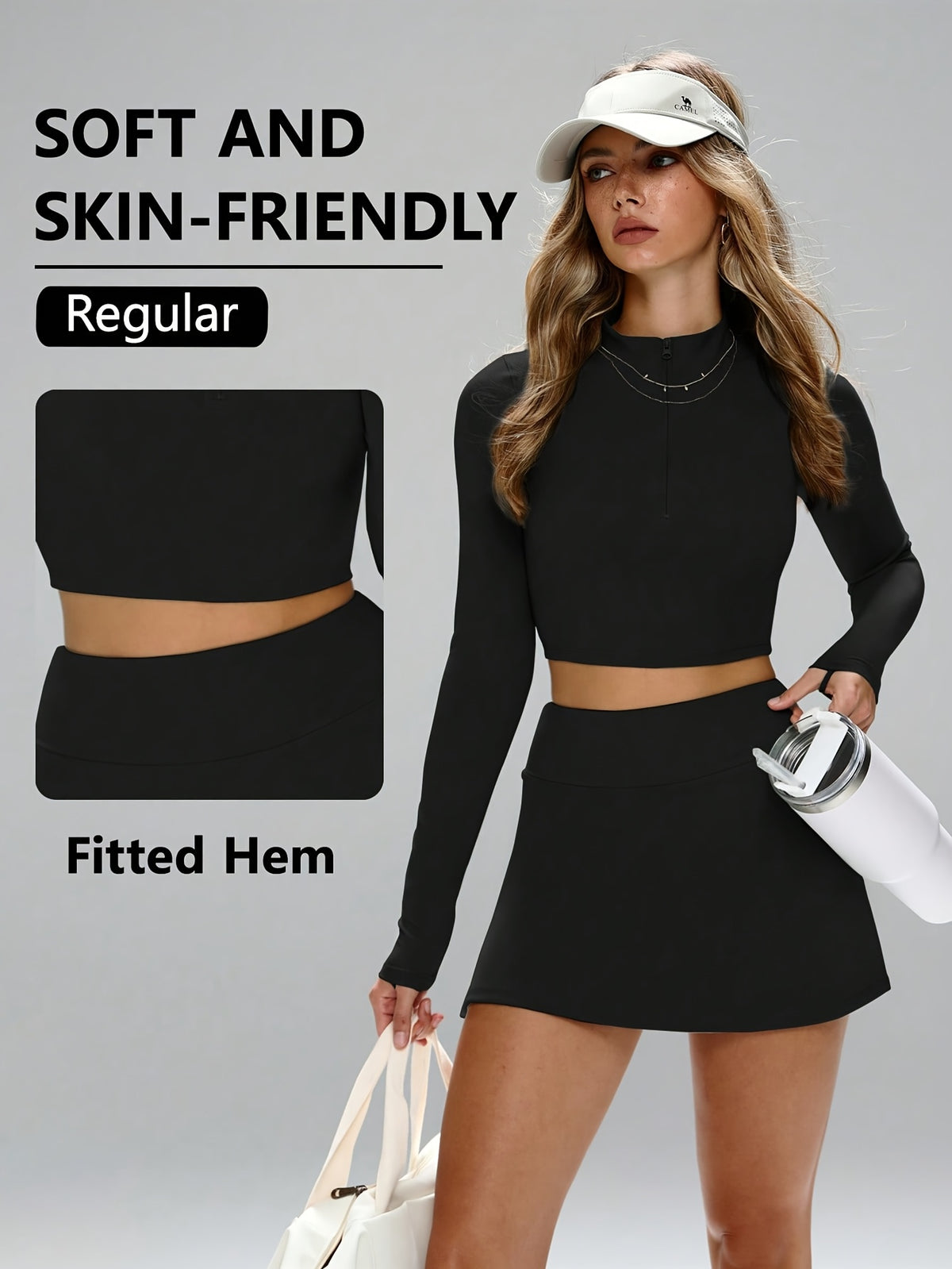 Side Slit Cropped Thumbhole Jacket - Black
