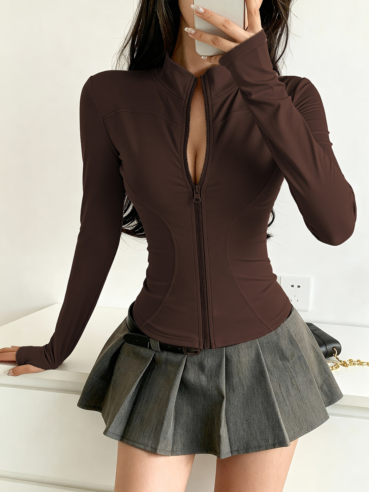 Sweat Absorbing Quick Dry Yoga Jacket - Coffee