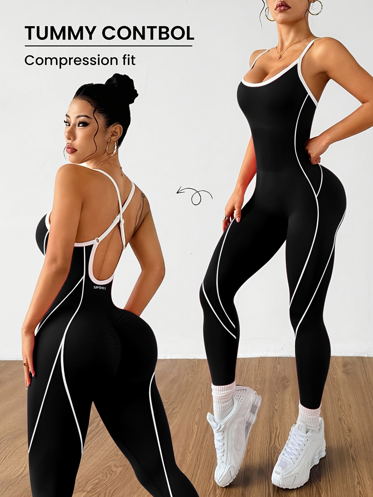 Criss Cross Back Contour Jumpsuit - Black