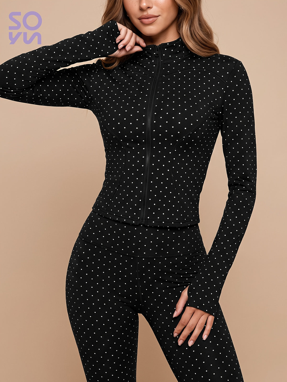 Polka Dot Jacket & Capri Set - Black