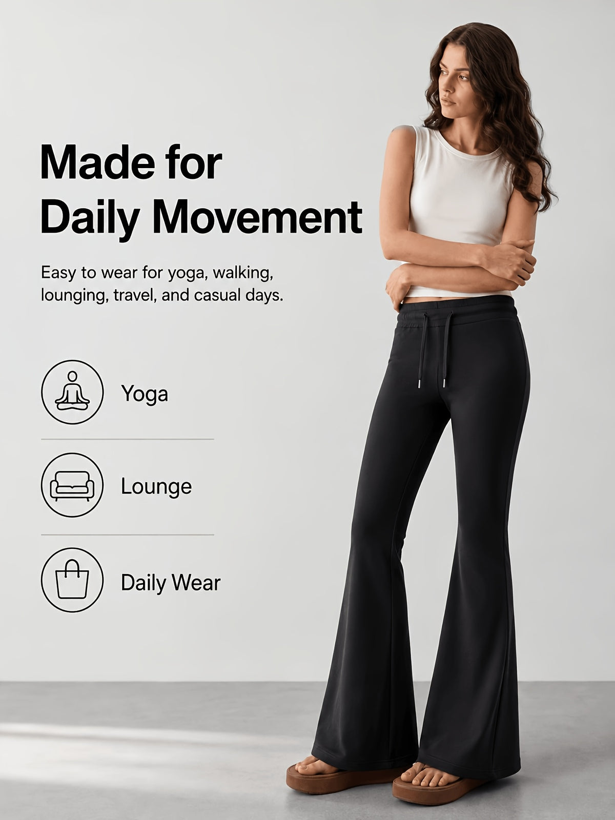 Drawstring Waist Bootcut Flare Leggings - Black