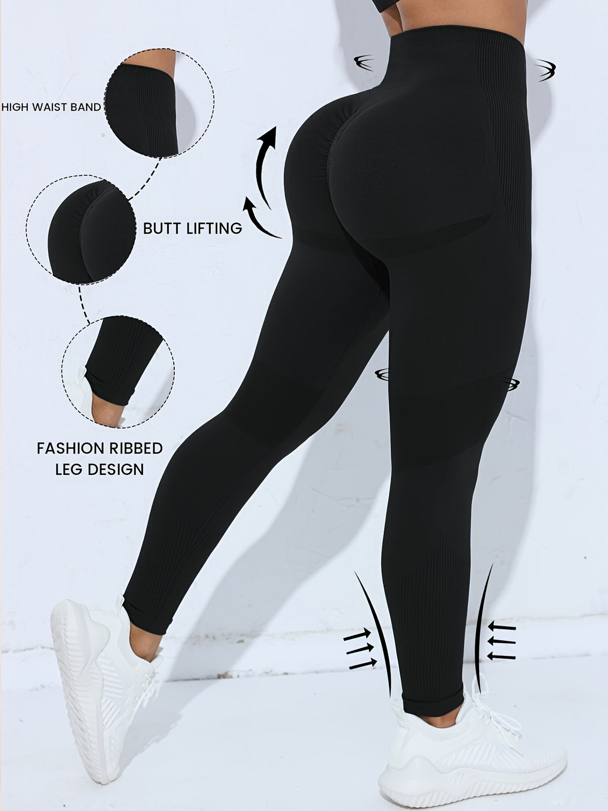 Slim Fit Casual Sports Leggings - Black
