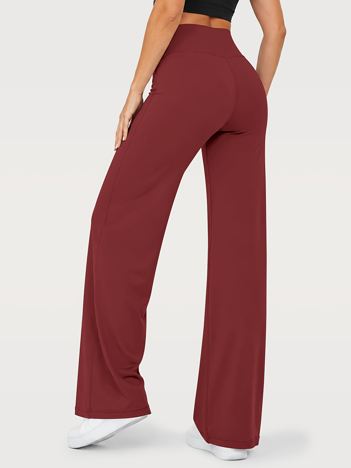 Stretch Straight Leg Yoga Pants - Burgundy