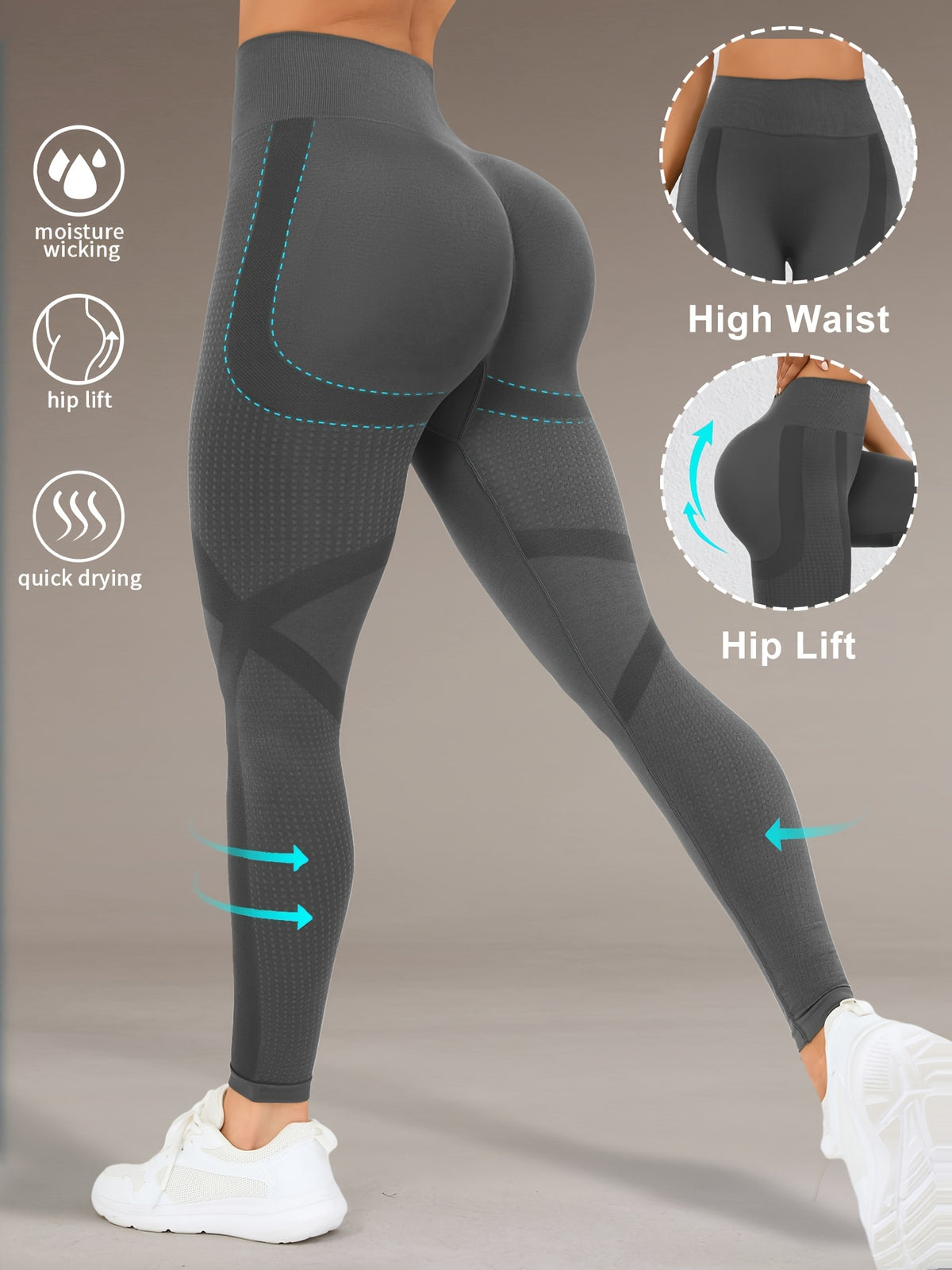 Wide Waistband Lifting Leggings - Dark Grey