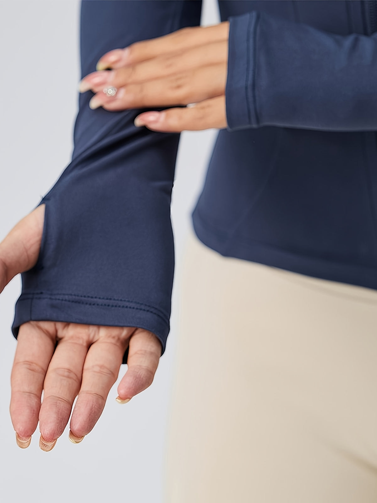 Slim Fit Cropped Zip Running Jacket - Navy