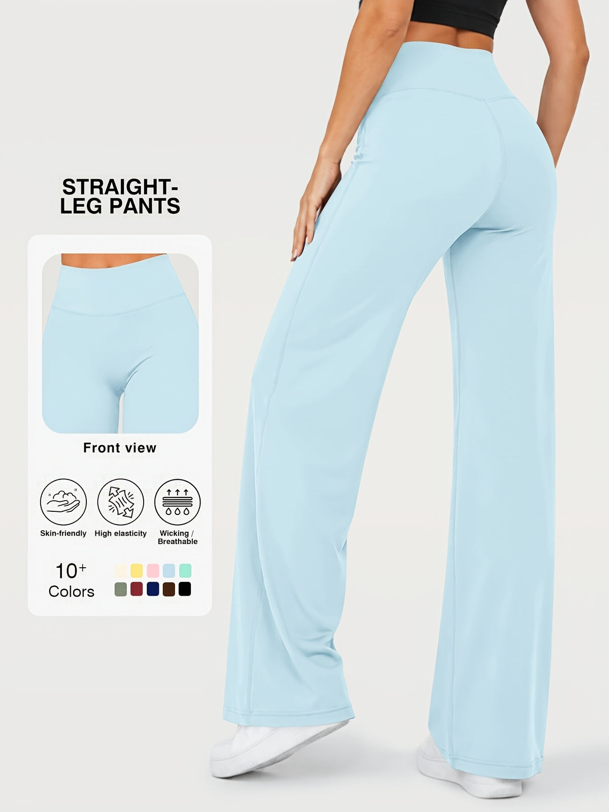 Stretch Straight Leg Yoga Pants - Light Blue