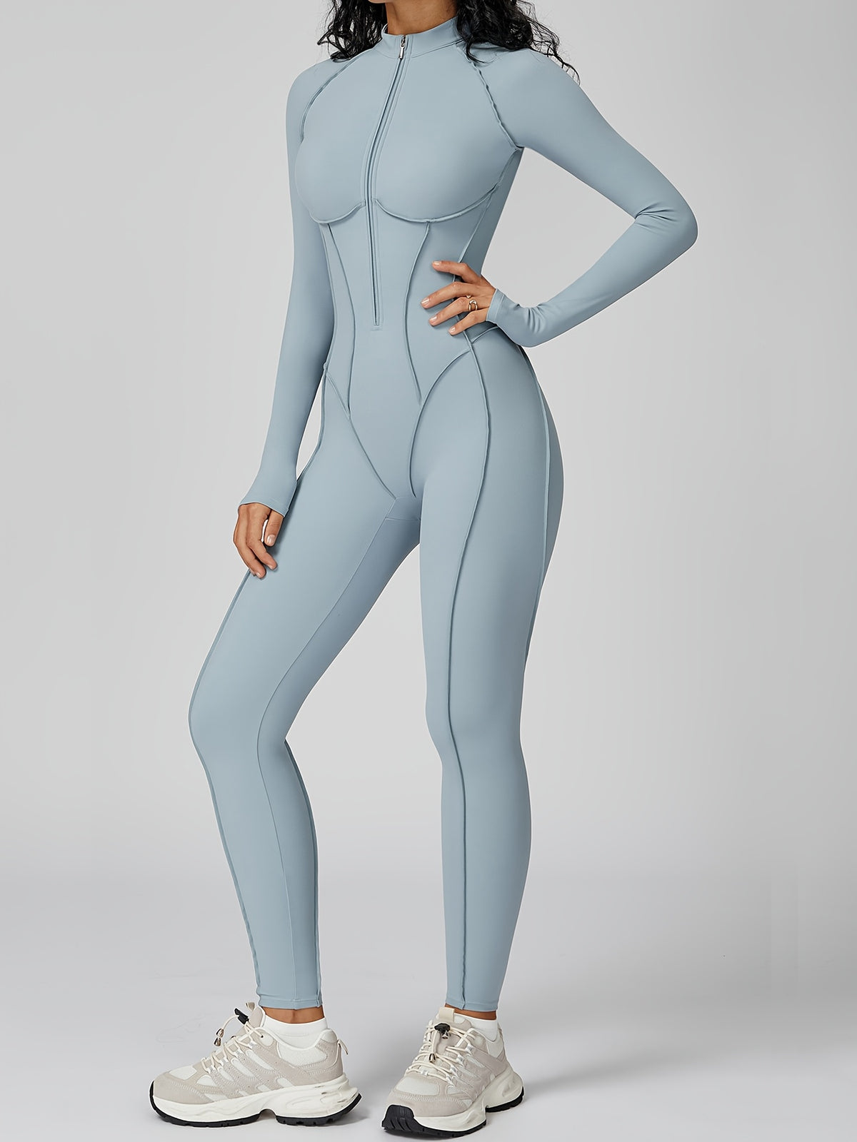 Half Zip Long Sleeve Jumpsuit - Sea Salt Blue