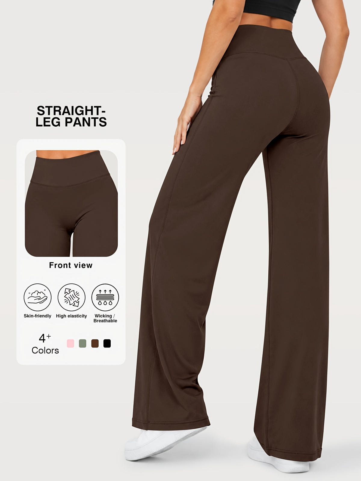 Stretch Straight Leg Yoga Pants - Brown