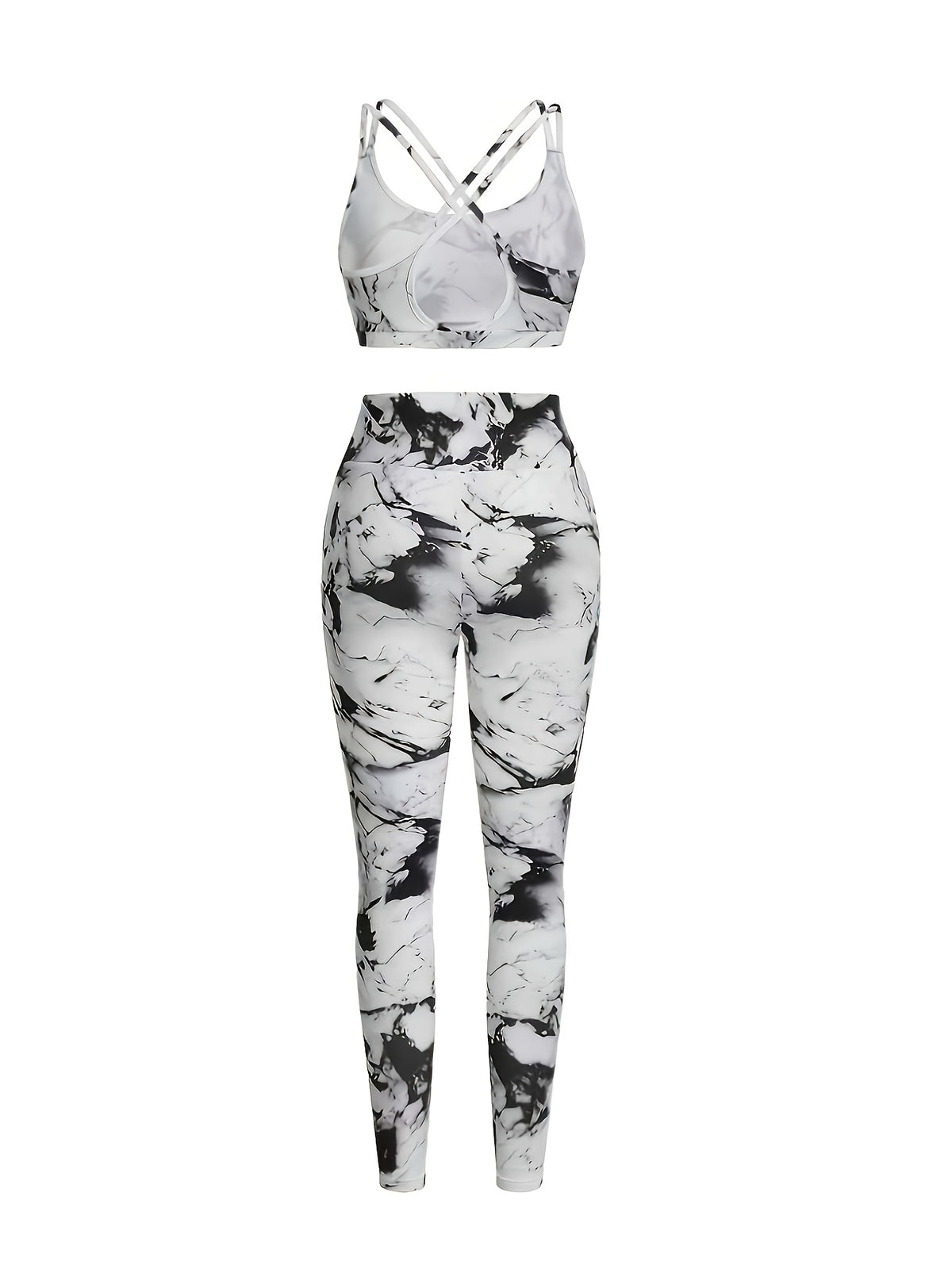 Letter Print Tank, Bra & Shorts 3 Piece Set - White & Grey