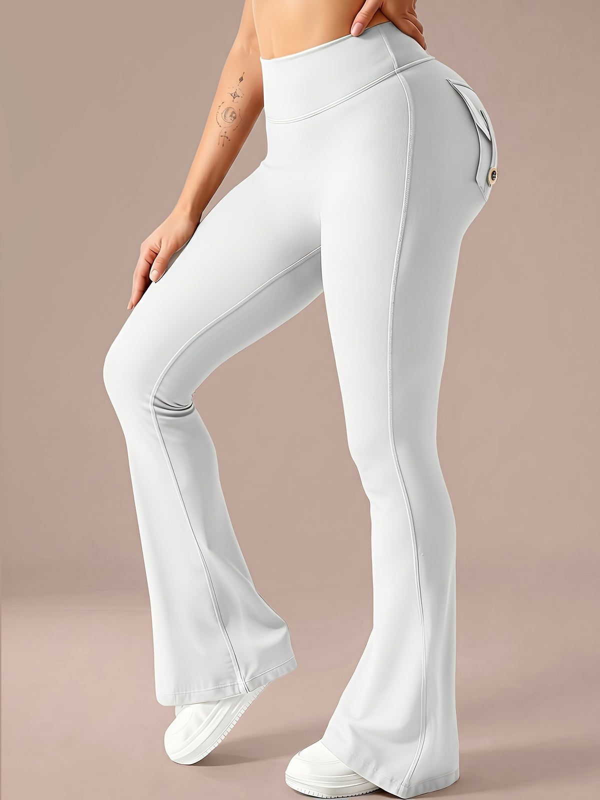 Pocket Flare Athletic Pants - Pearl White