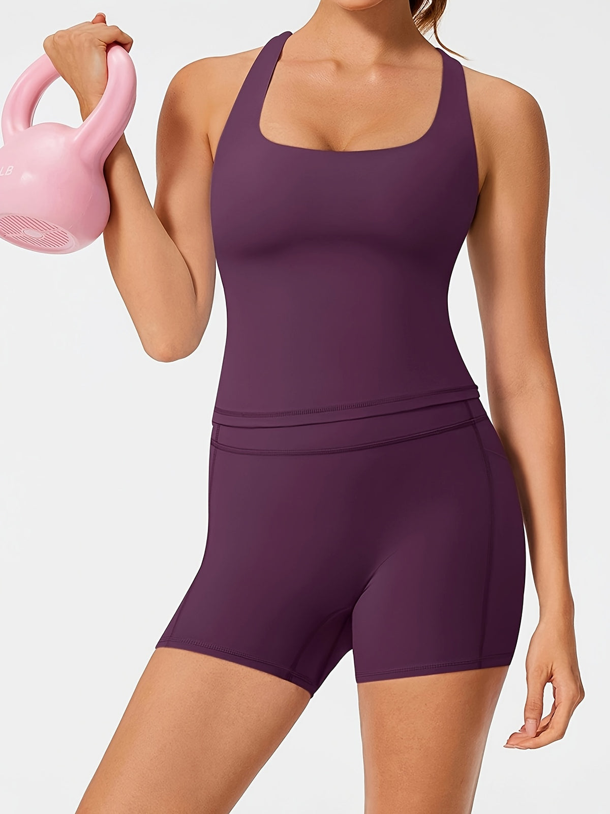 Backless Vest & Ruffle Pocket Shorts Set - Purple