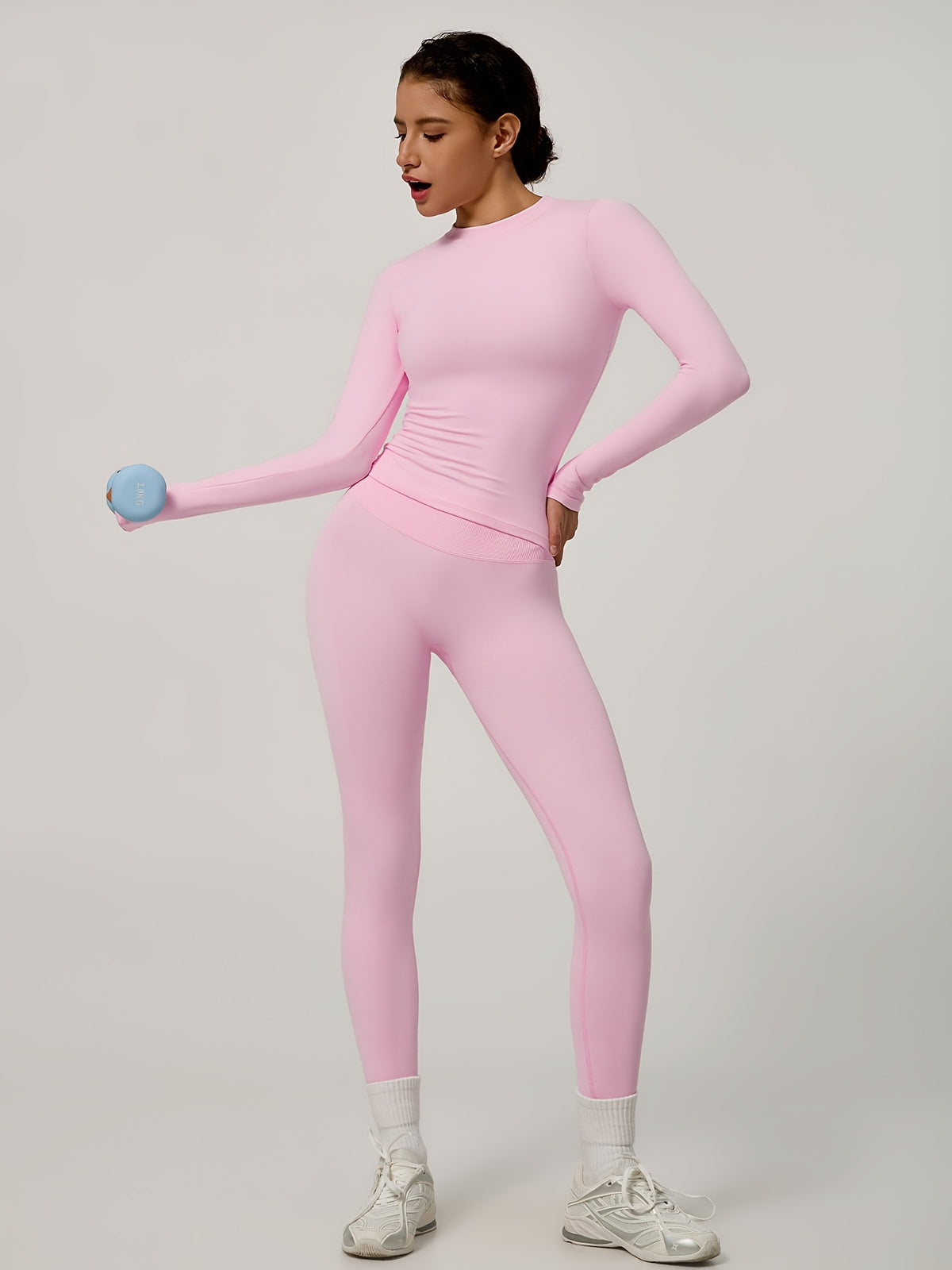 Long Sleeve Top & Seamless Leggings Set - Pink