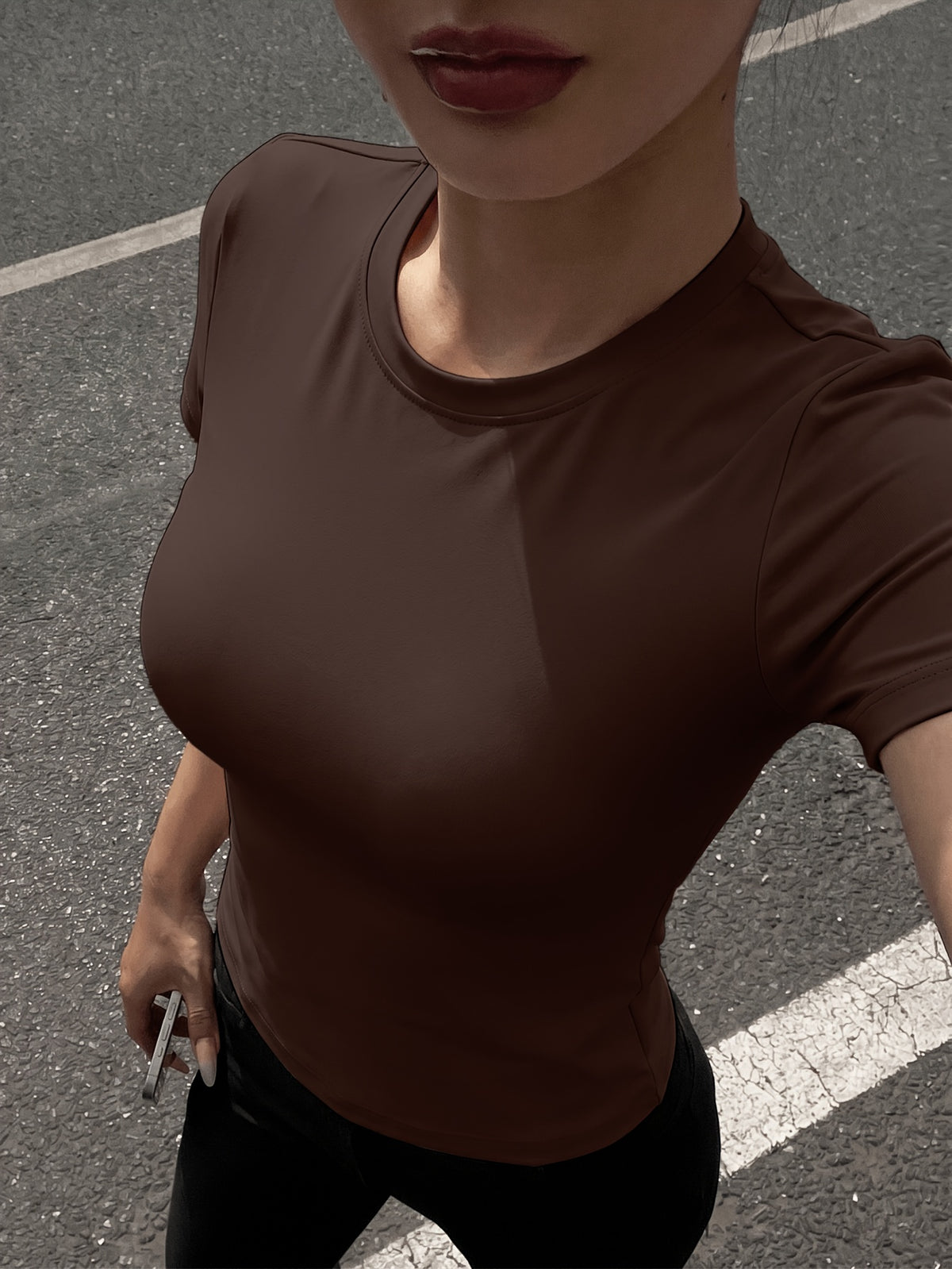 Slim Fit Quick Dry Crew Neck Tee - Coffee