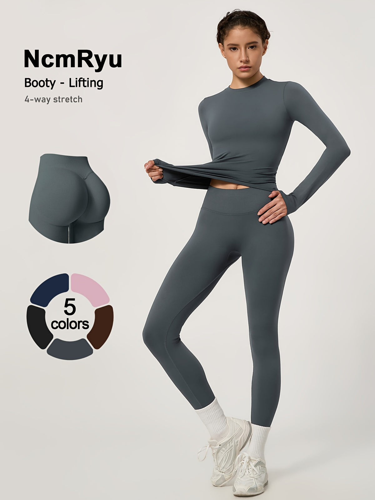Long Sleeve Top & Seamless Leggings Set - Dark Grey