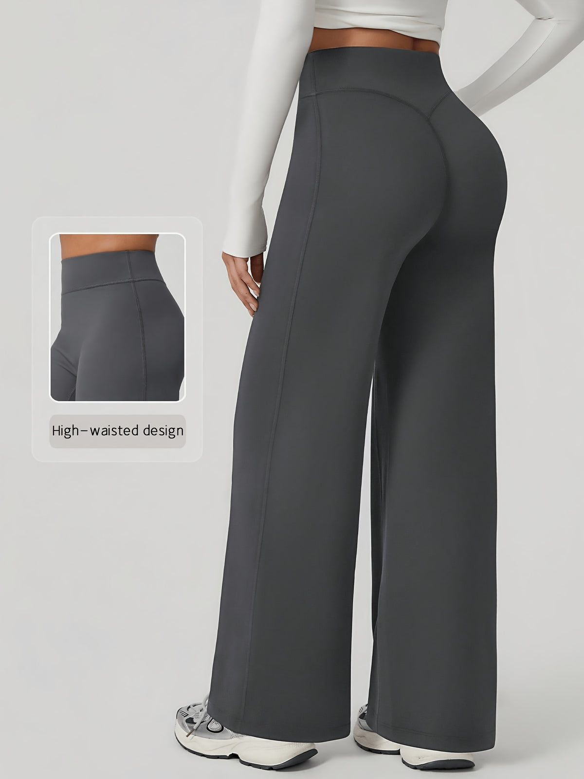 High Waist Wide Leg Yoga Pants - Grey
