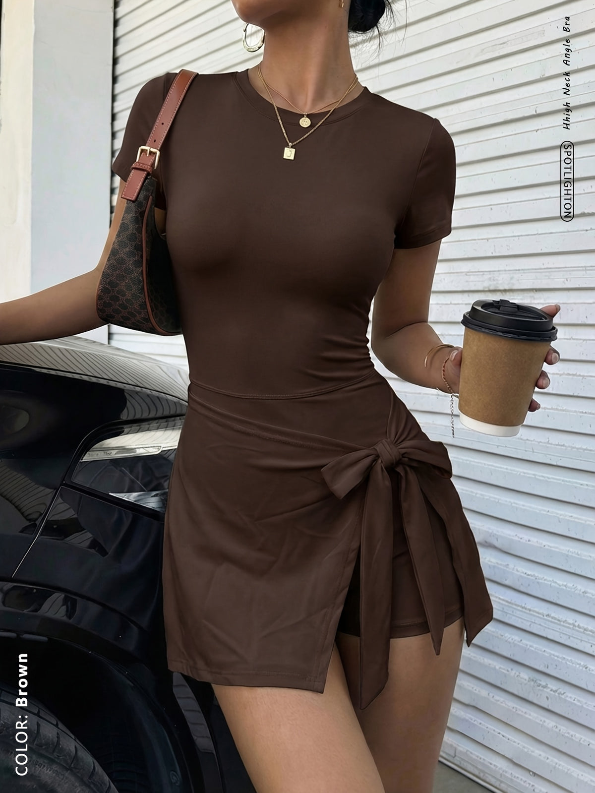 Wrap Tie Tennis Dress - Coffee