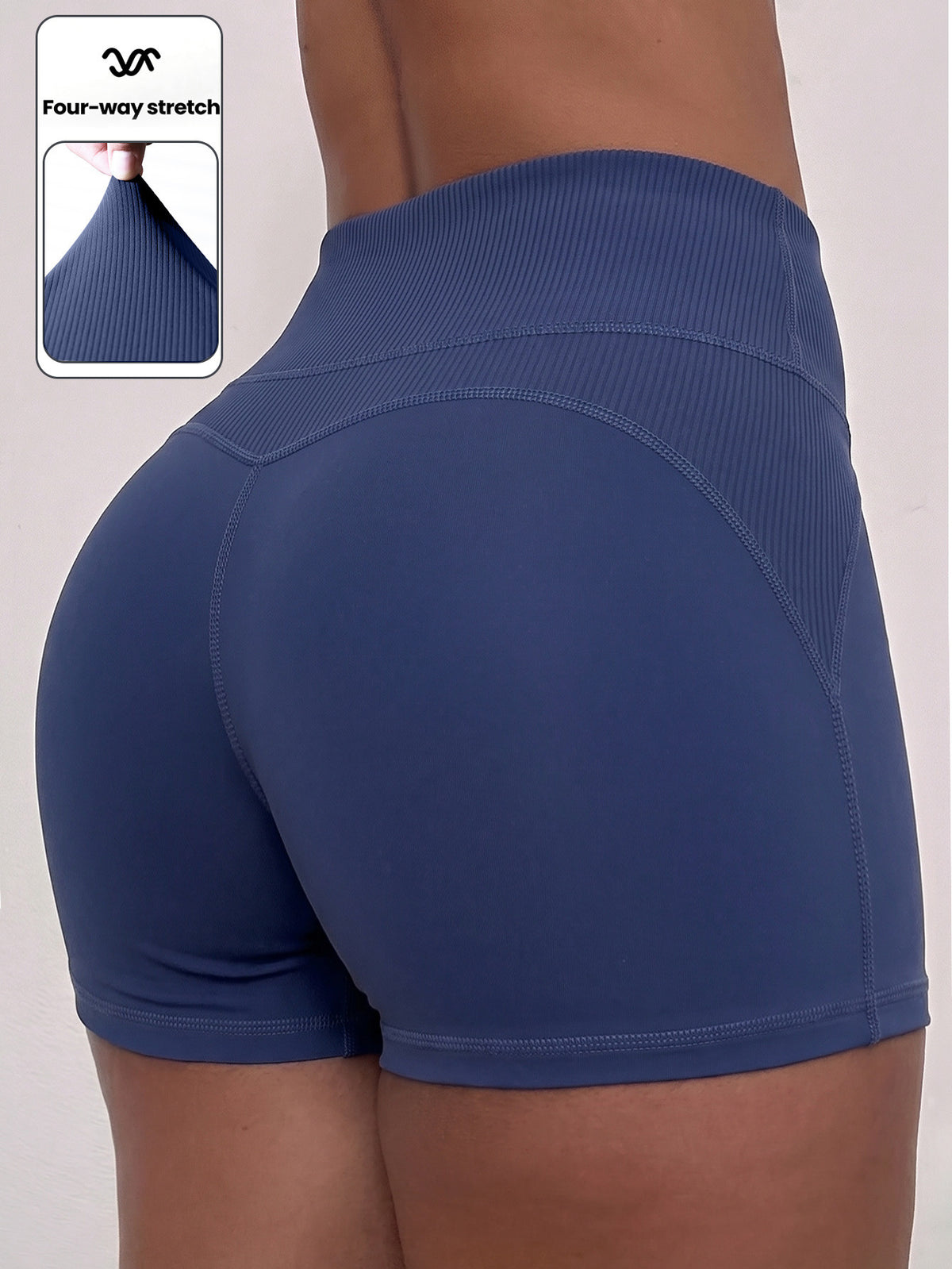 Ribbed 3D Lift High Waist Shorts - Dusty Blue