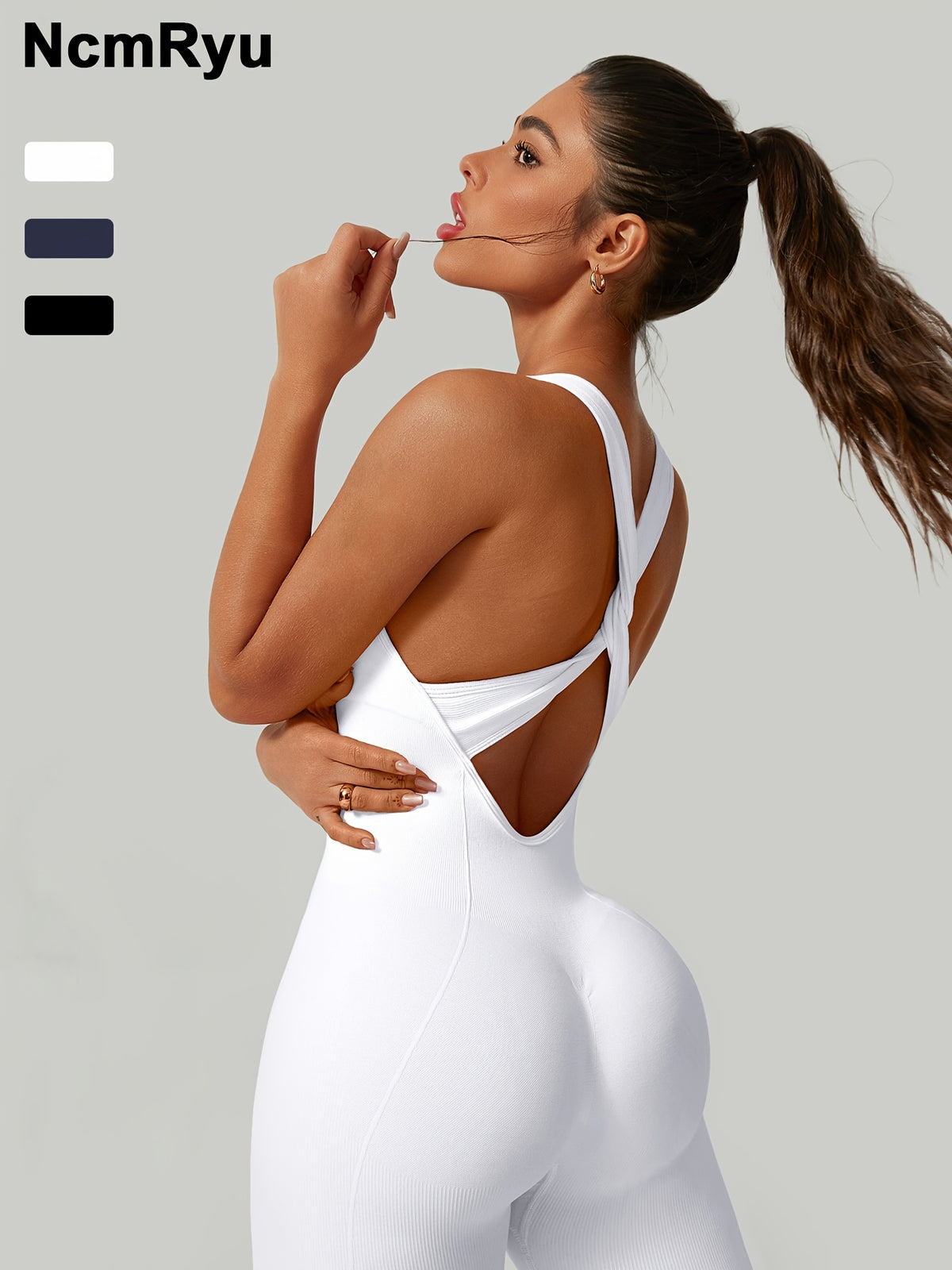 Cross Back Ribbed Jumpsuit - White