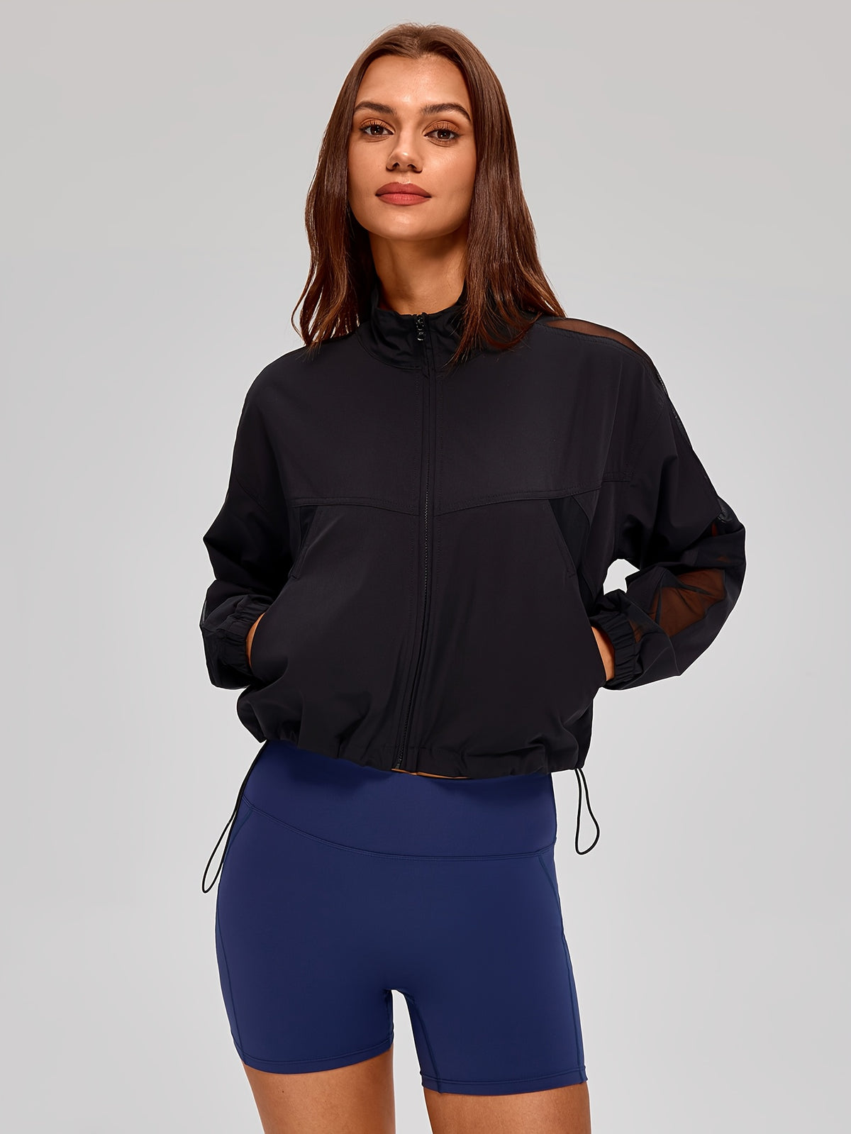 Mesh Panel Zip Jacket - Black