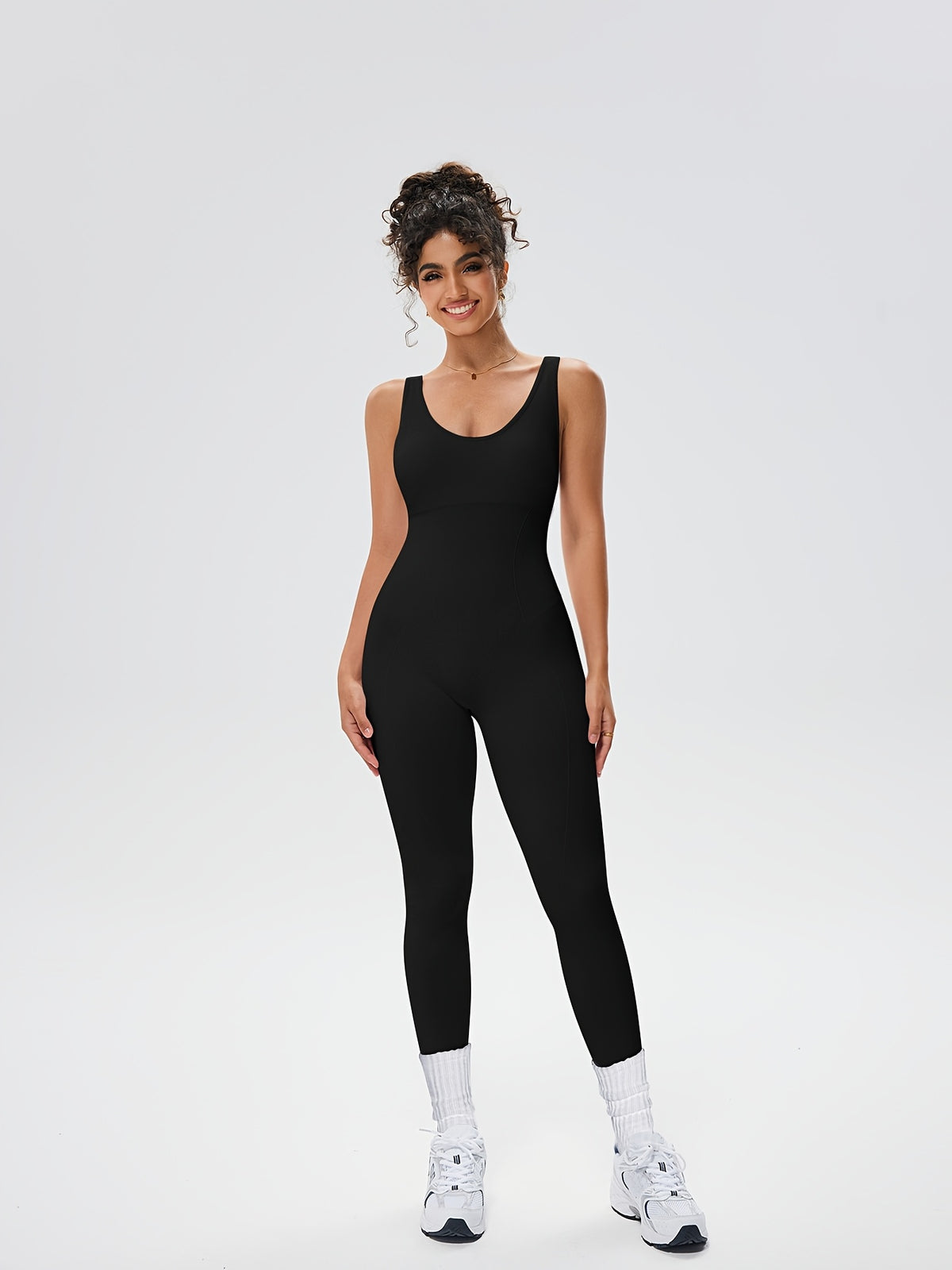 Cross Back Ribbed Jumpsuit - Black