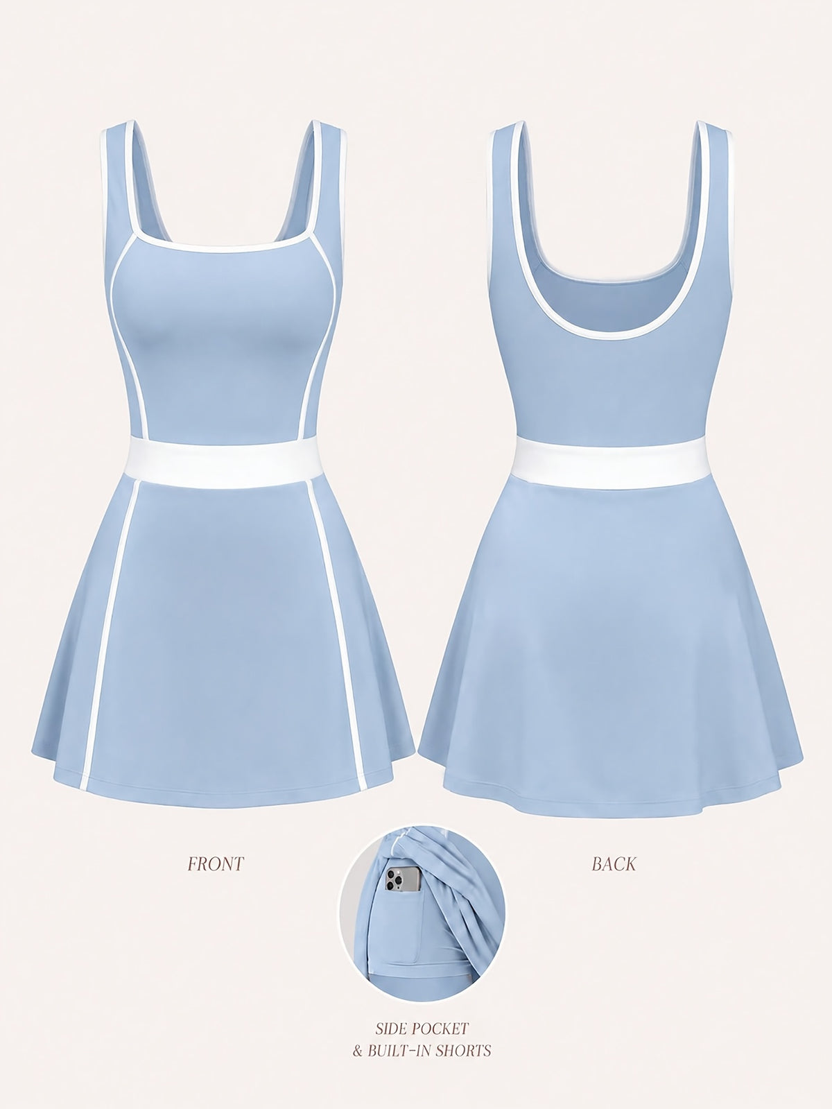 Square Neck Tennis Dress - Light Blue