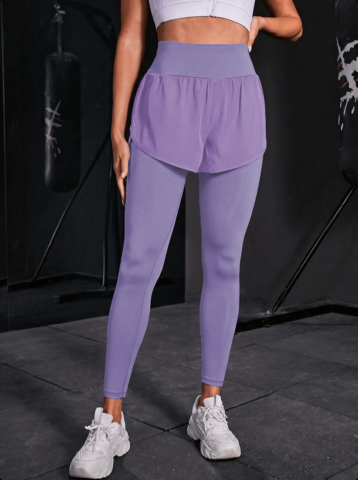 2-in-1 Glitter Polka Dot Sport Pants - Purple