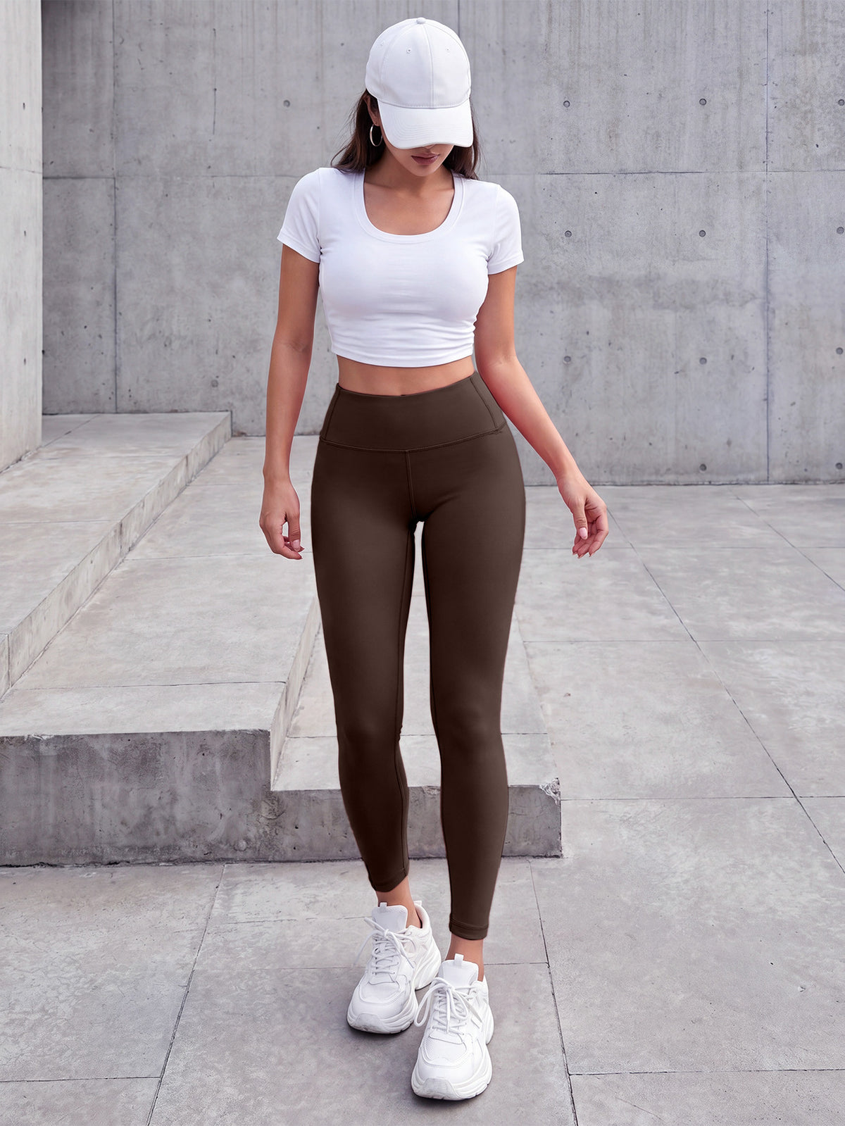 Fleece Lined Tummy Control Leggings - Coffee