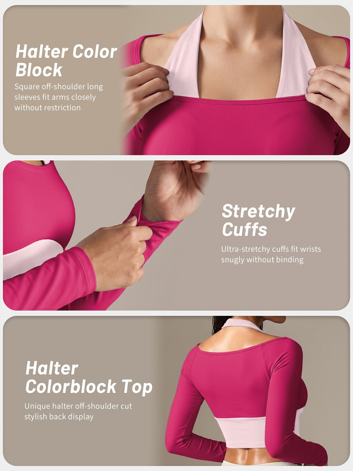 Faux Two-Piece Halter Color Block Top - Rose