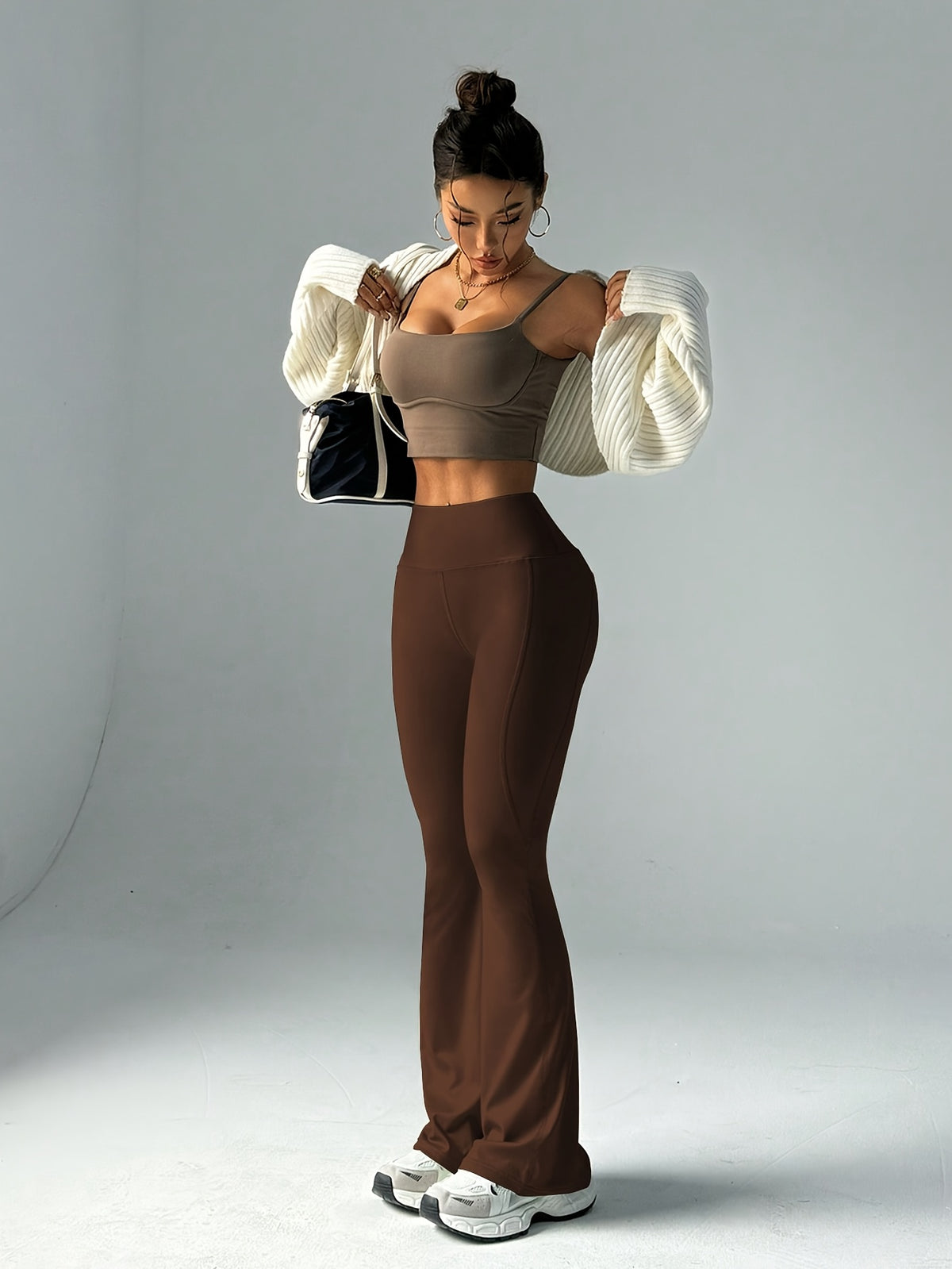 High Waist Flare Pants - Coffee