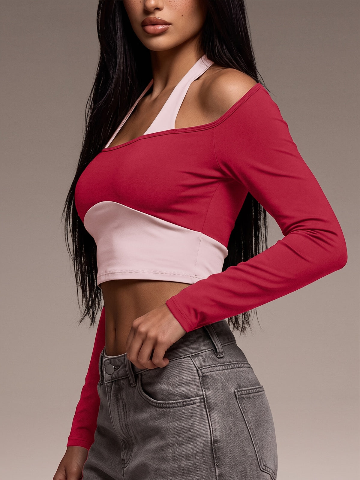 Off Shoulder Layered Crop Top - Red
