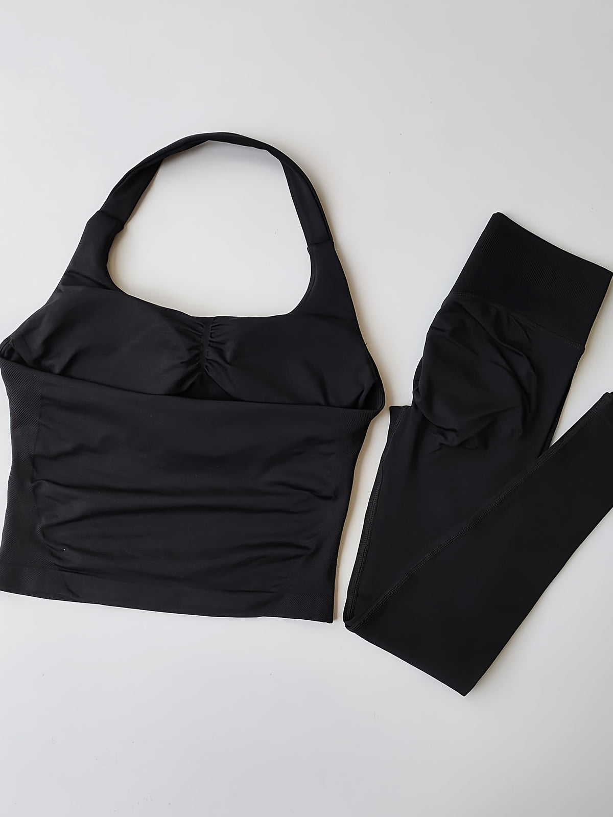 Backless Top & Tight Yoga Pants Set - Black