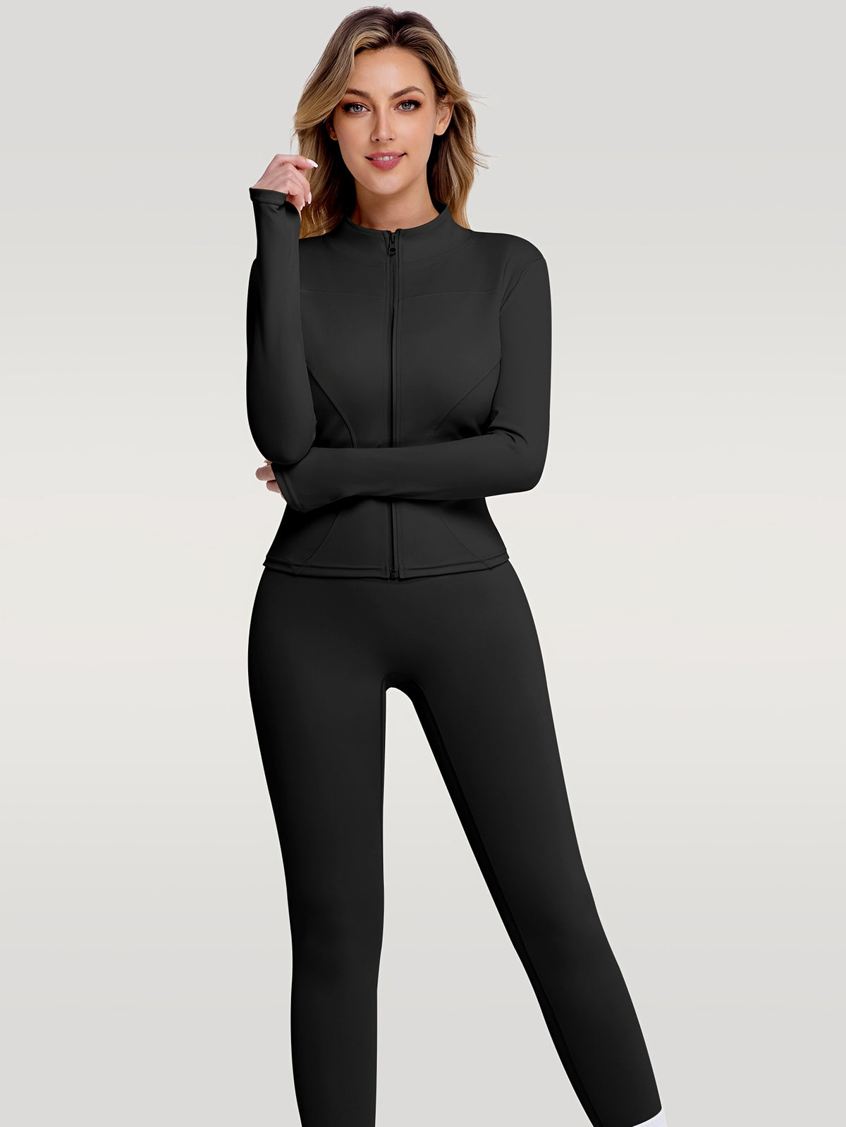 Figure Hugging Jacket & Pants Set - Black