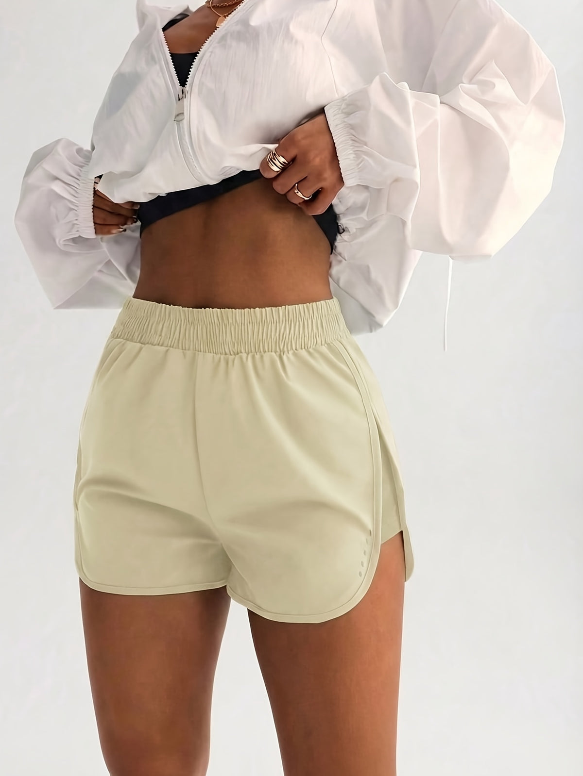 Curved Hem Running Shorts - Light Yellow