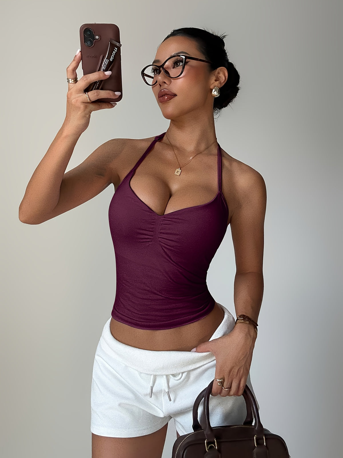 Halter Twist Crop Top - Cherry Purple