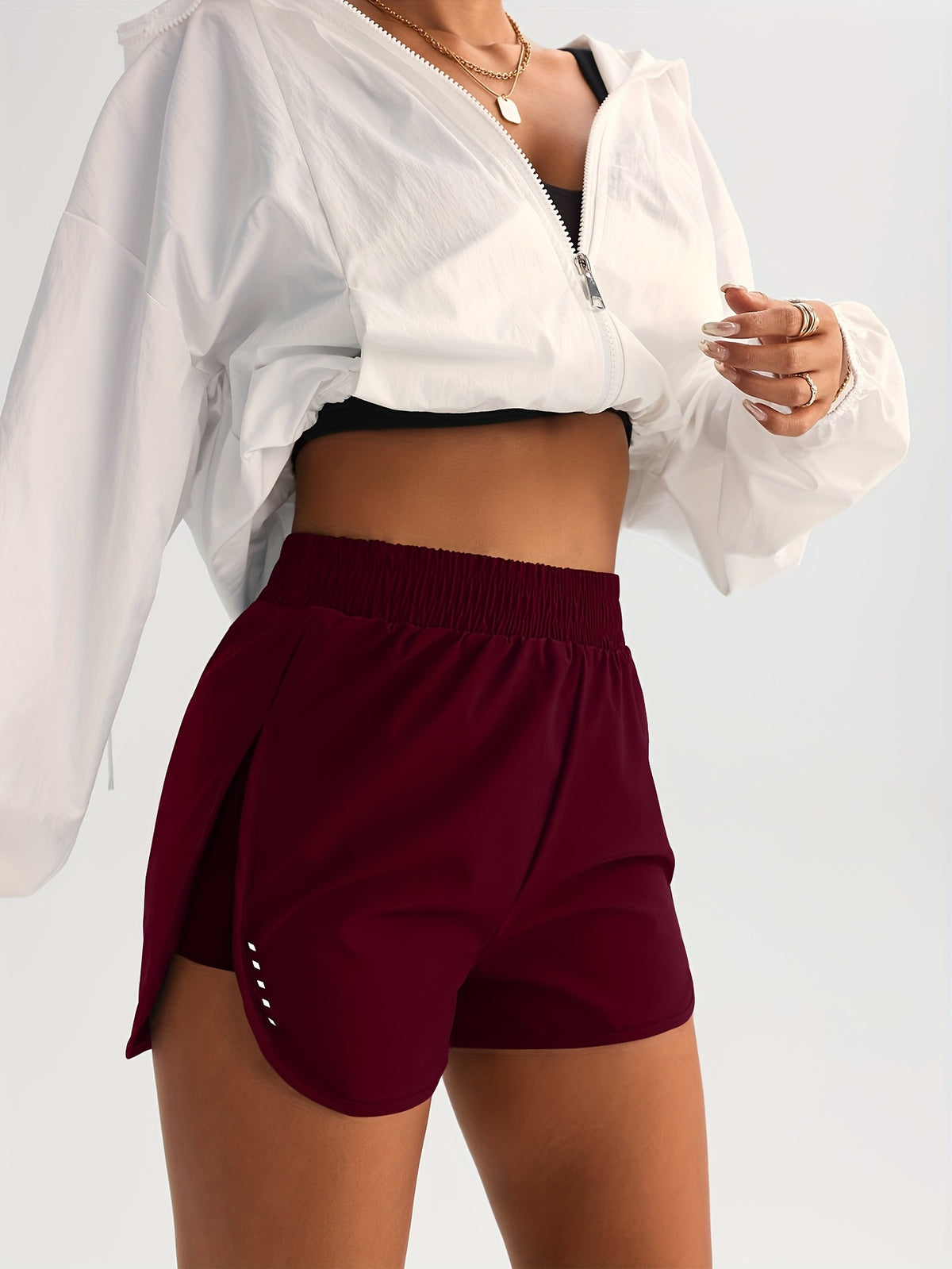 Curved Hem Running Shorts - Burgundy
