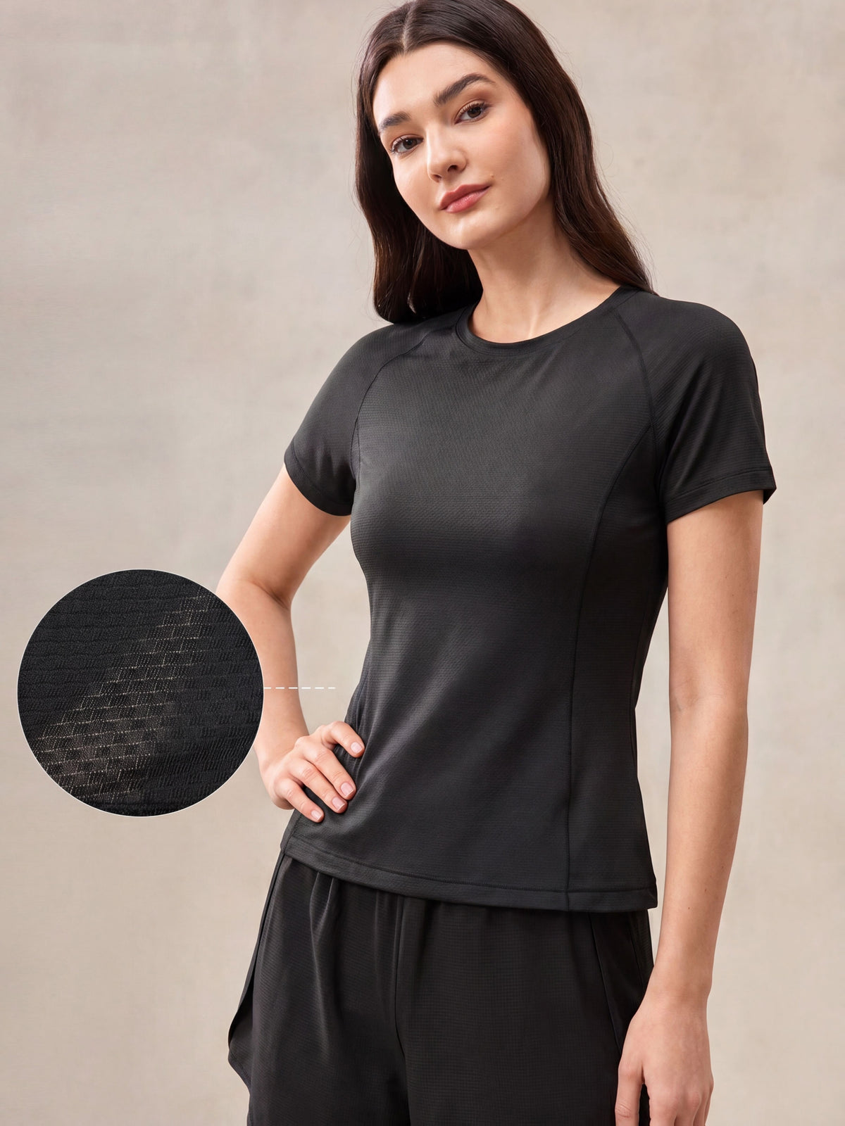 Off Shoulder Mesh Back Tee - Black