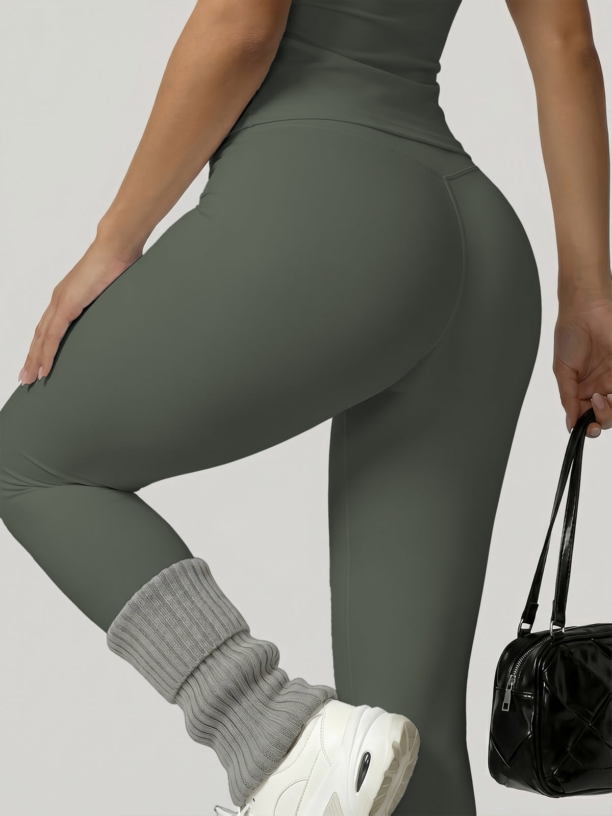 Round Neck Top & Tummy Tuck Leggings Set - Yellow Green