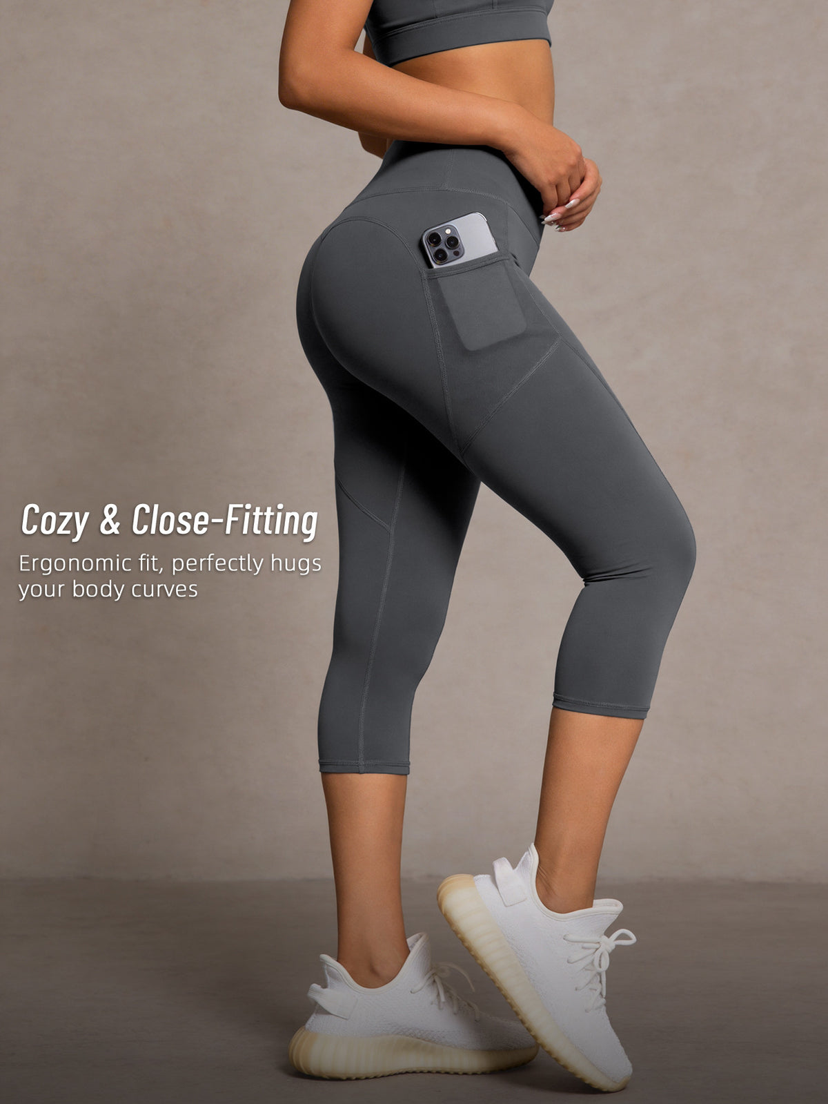 Side Pocket High Waist Lifting Leggings - Grey
