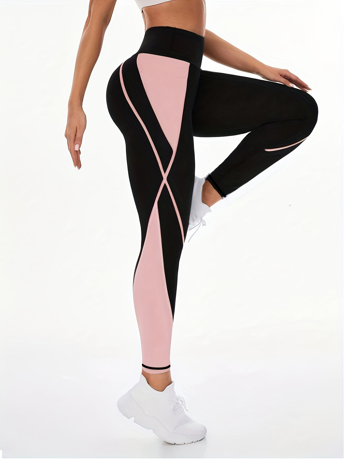 Two-Tone Running Tight Leggings - Black Pink