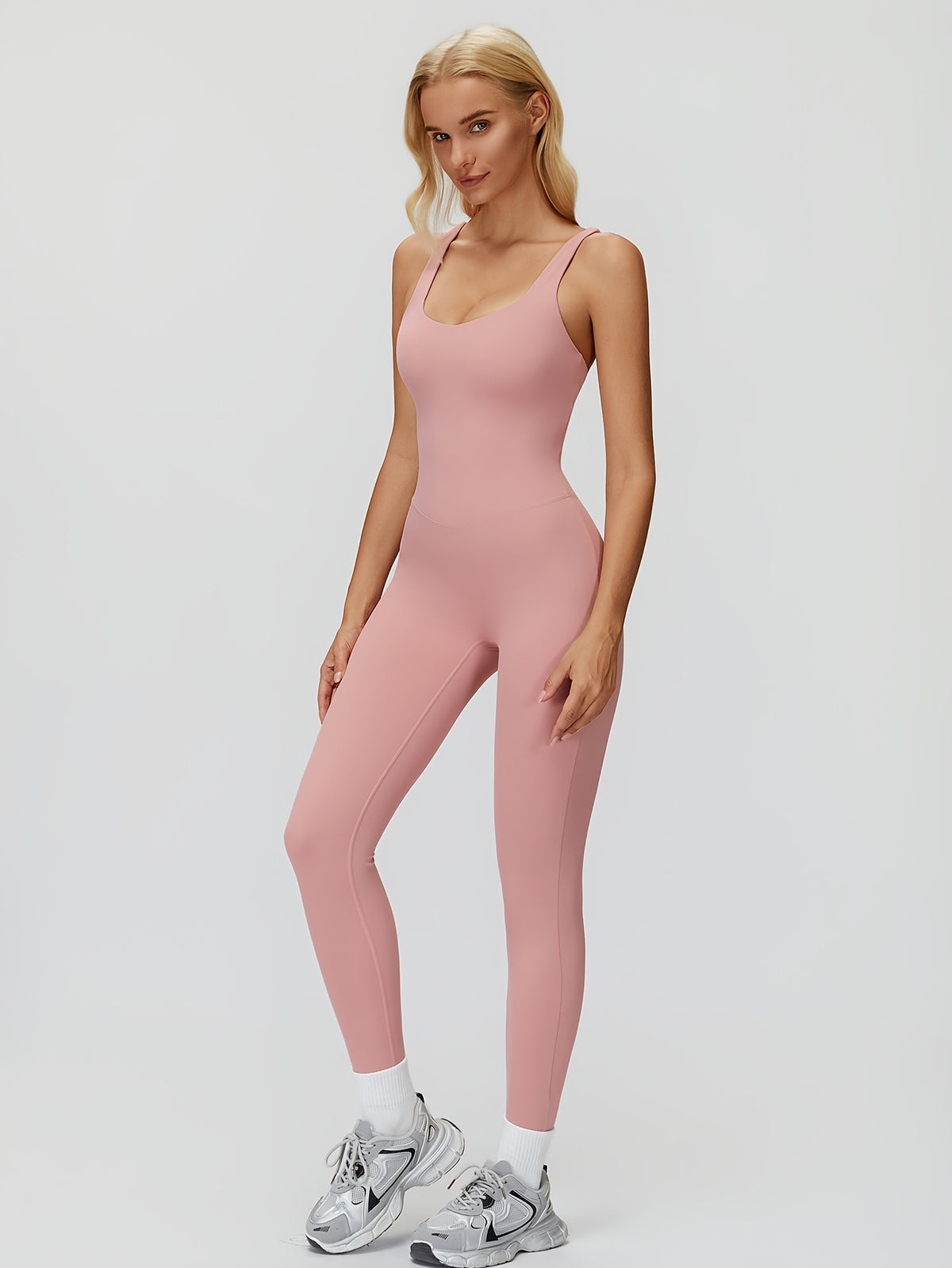 Cutout Back Yoga Jumpsuit - Blush Grey