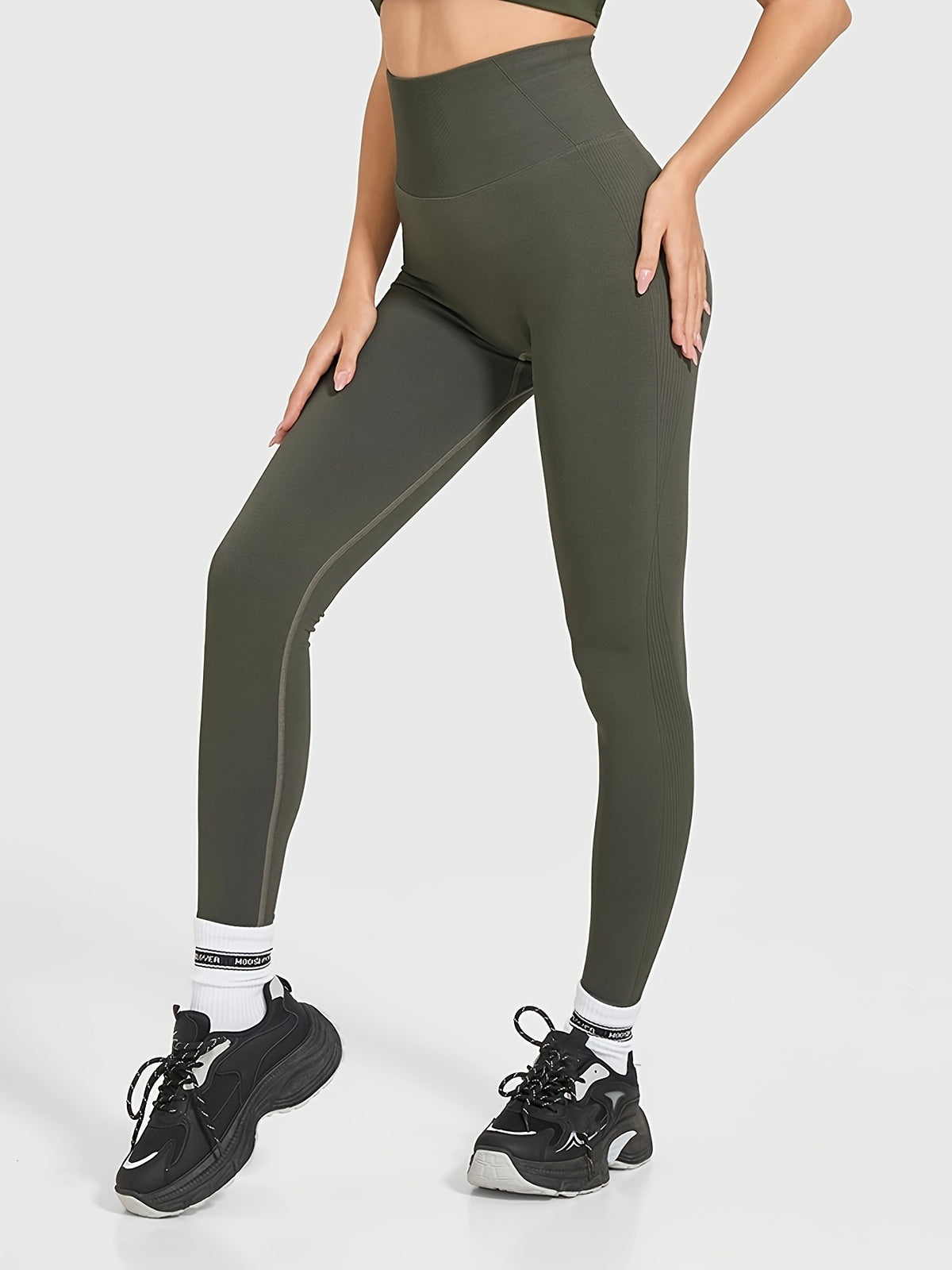 Seamless Breathable High Waist Leggings - Olive Green