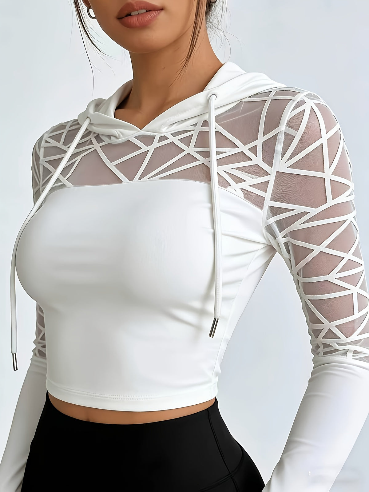Cropped Thumbhole Lightweight Hoodie - White