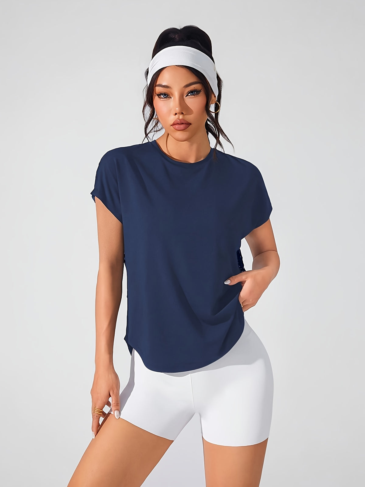 Geometric Mesh Back Sports Tee - Navy