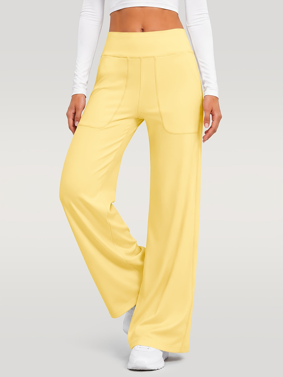 Draped Wide Leg Pocket Pants - Yellow