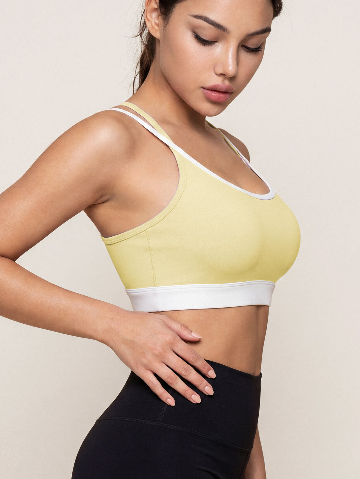 Contrast Band Sports Bra - Yellow